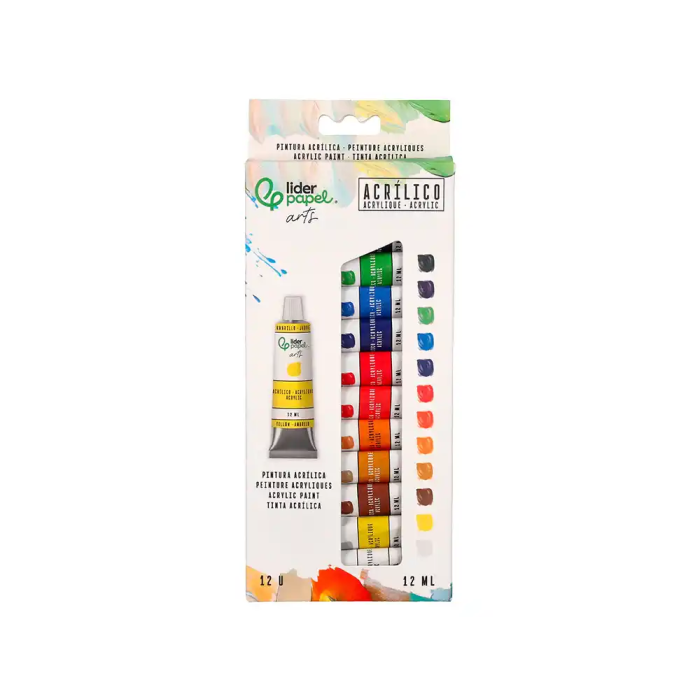 Liderpapel Pintura Acrílica Caja de 12 Tubos de Aluminio de 12 ml Colores Surtidos 1