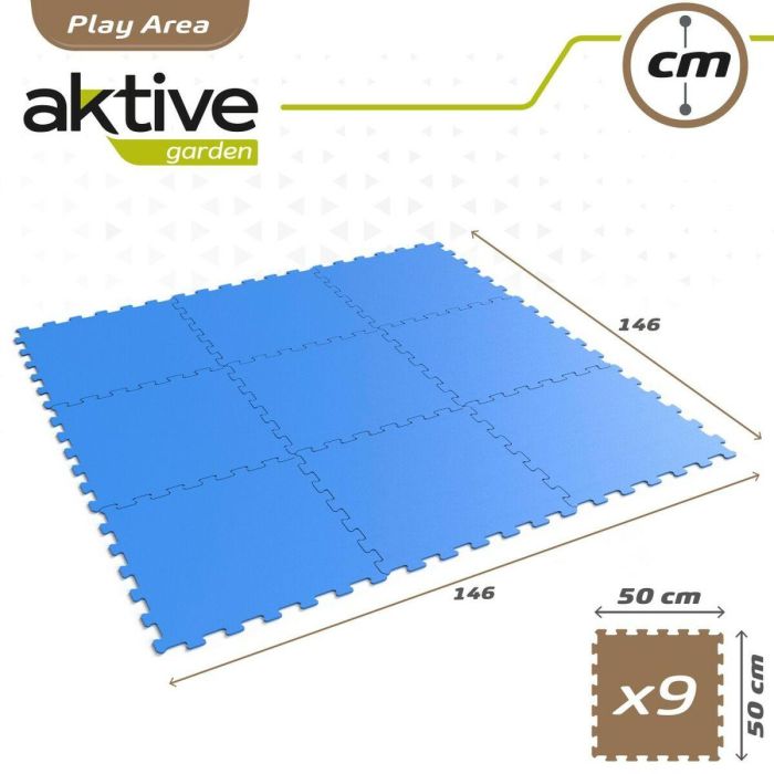 Alfombra de Puzzle Aktive Goma Eva 50 x 0,4 x 50 cm 9 Piezas (4 Unidades) Azul 1