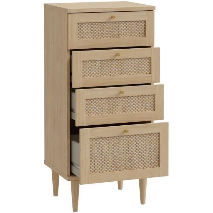 Cómoda - CALASETTEA - 4 cajones - Decoración roble - 50,4 x 41,4 x 108,8 cm 4