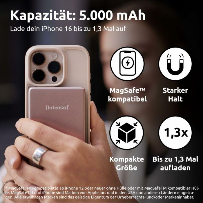Intenso MW5000 Powerbank MagSafe Magnético Rosado 5000mAh Carga Inalámbrica USB-C para iPhone 5 Intenso MW5000 Powerbank MagSafe Magnético Rosado 5000mAh Carga Inalámbrica USB-C para iPhone 5