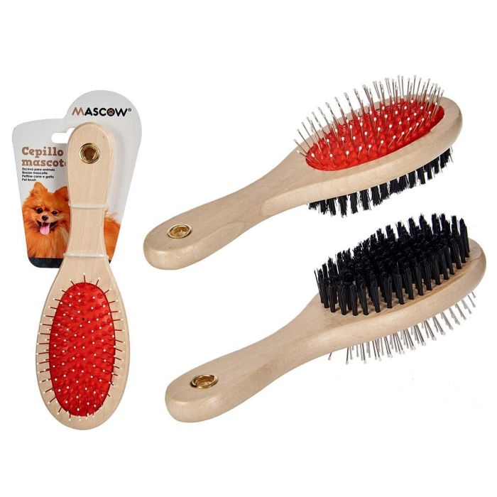 Cepillo Doble para Mascotas Mango Madera Mascow 7x22.5x5 cm - Marrón, Negro, Rojo (24 Unidades) Cepillo Doble para Mascotas Mango Madera Mascow 7x22.5x5 cm - Marrón, Negro, Rojo (24 Unidades)