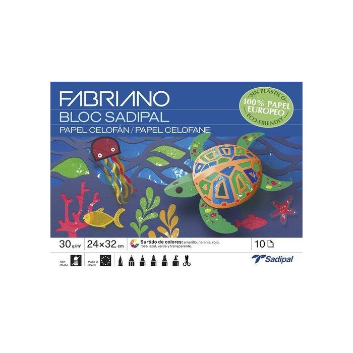 Sadipal Bloc de Manualidades Papel Celofán 10 Hojas 32x24 cm Colores Surtidos