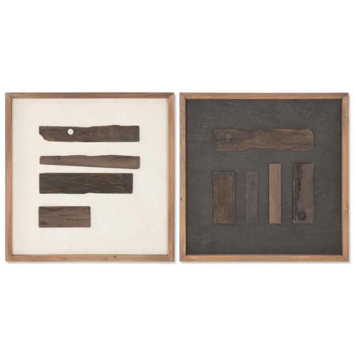 DKD Home Decor Cuadro Moderno de Madera Reciclada, Blanco y Negro, 52.5x52.5 cm (2 Unidades)