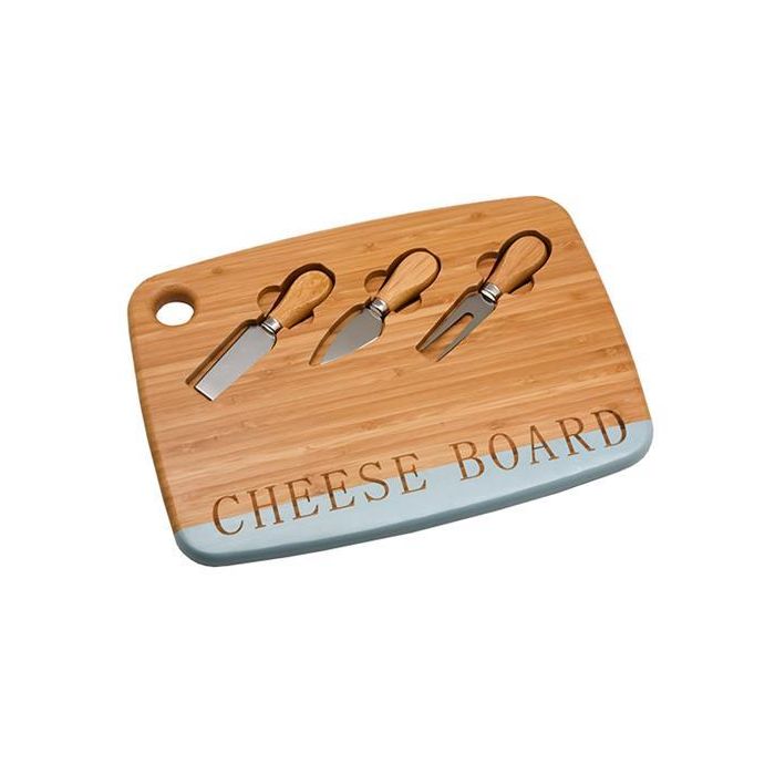 DKD Home Decor Tabla de Cortar de Bambú e Inox para Queso, Set de 4 Piezas, Colores Surtidos, Pack de 3 Unidades, 33.5x24x2 cm