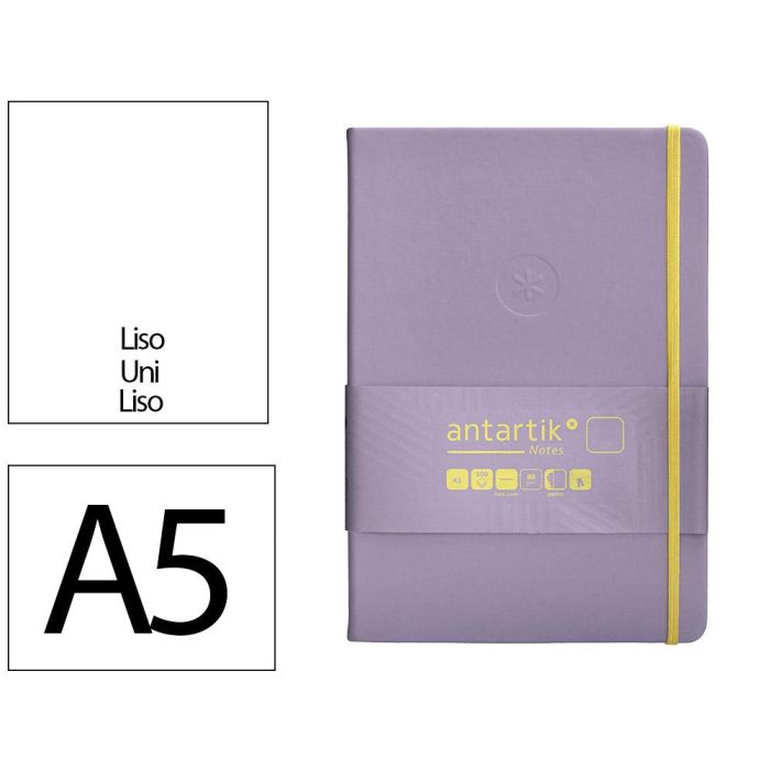 Cuaderno Con Gomilla Antartik Notes Tapa Dura A5 Hojas Lisas Morado Y Amarillo 100 Hojas 80 gr Fsc