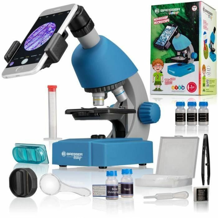 Bresser BRE8851300WXH000 Microscopio Óptico Junior 40x-640x, con Iluminación LED, Kit Completo de Experimentación, Azul 4 Bresser BRE8851300WXH000 Microscopio Óptico Junior 40x-640x, con Iluminación LED, Kit Completo de Experimentación, Azul 4