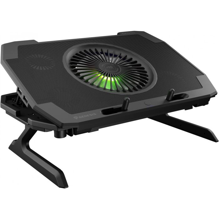 GENESIS Oxid 850 Almohadilla Refrigeradora para Portátil 17.3" con 5 Ventiladores, Iluminación RGB, Ajuste de Altura y 2 Puertos USB Negro