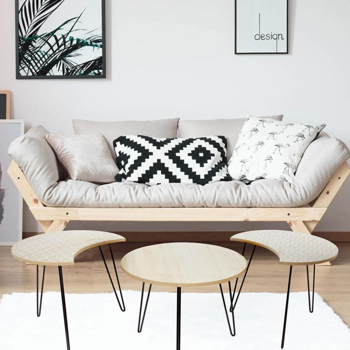 Home Deco Factory Juego 3 Mesas Auxiliares Madera Metal Redonda Medialuna 4