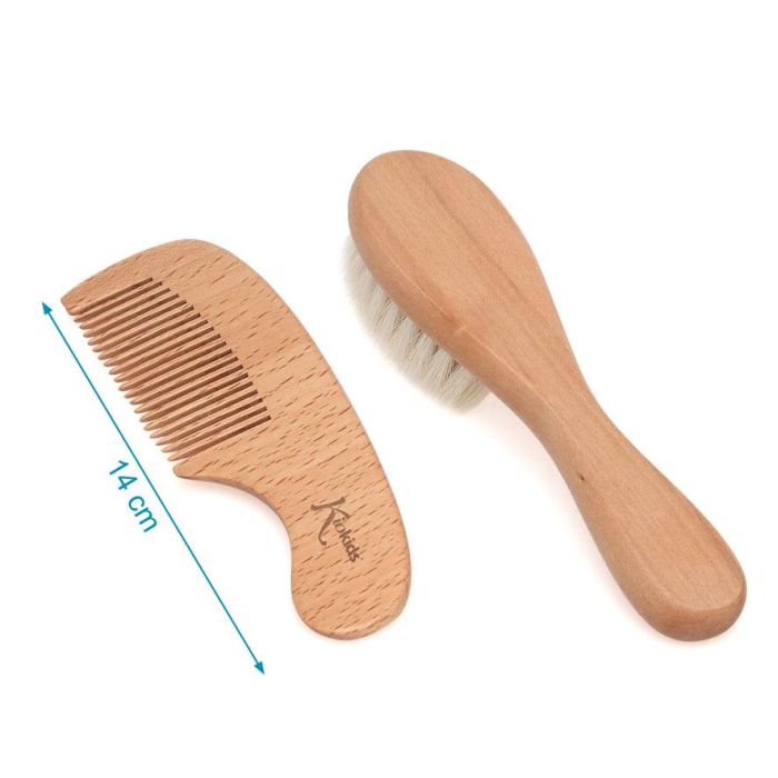 KioKids Set de Peines Madera de Haya para Bebés Antialérgico Cerdas Extrasuaves Natural y Sostenible +0 Meses 3