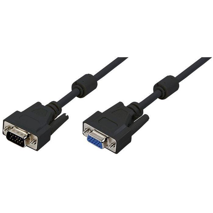 LOGON TCOCSVGAC15 Cable VGA Extensión HD DSUB 15-pin Macho/Hembra 15 Metros Núcleo de Ferrita, Doble Blindaje, Negro