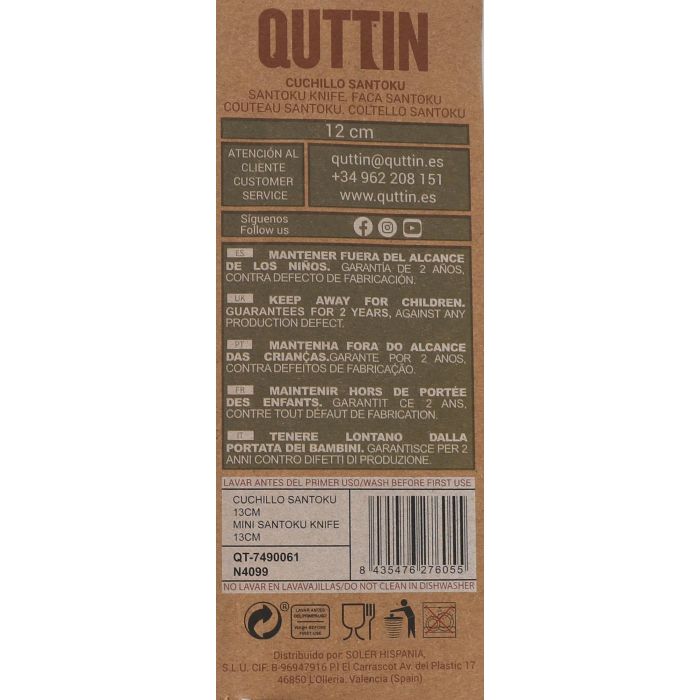 Cuchillo Mini Santoku Terra 12 cm Quttin (36 Unidades) 3 Cuchillo Mini Santoku Terra 12 cm Quttin (36 Unidades) 3