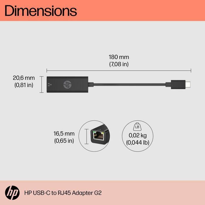 HP G2 Adaptador USB-C a RJ45 Ethernet para Conexión por Cable Rápida Plug & Play 8