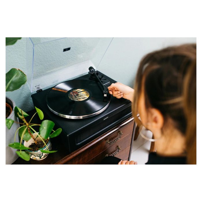 Lenco LS-430BK Tocadiscos de tracción por correa con Bluetooth 5.0 y Altavoces, 33/45 RPM, Imitación Piel, Negro 18