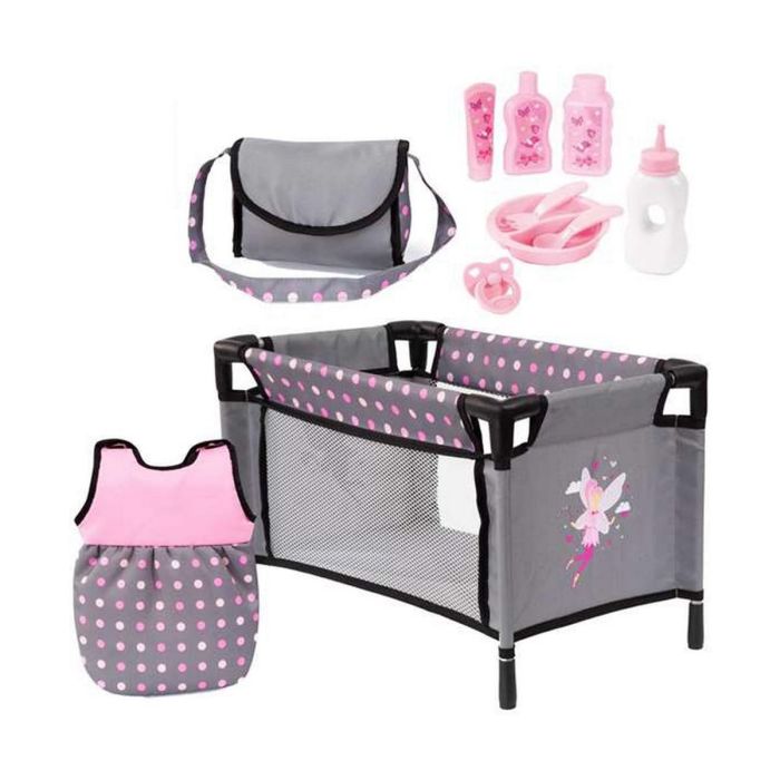 Set cuidados muñeca bebé 11 piezas rosa/gris 1 Set cuidados muñeca bebé 11 piezas rosa/gris 1