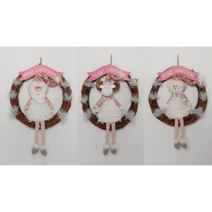 DKD Home Decor Decoración Colgante Navidad Alpina con LED y Ratán, 10 x 38 x 37 cm, Funciona con 3 Pilas LR44 (3 Unidades) 1