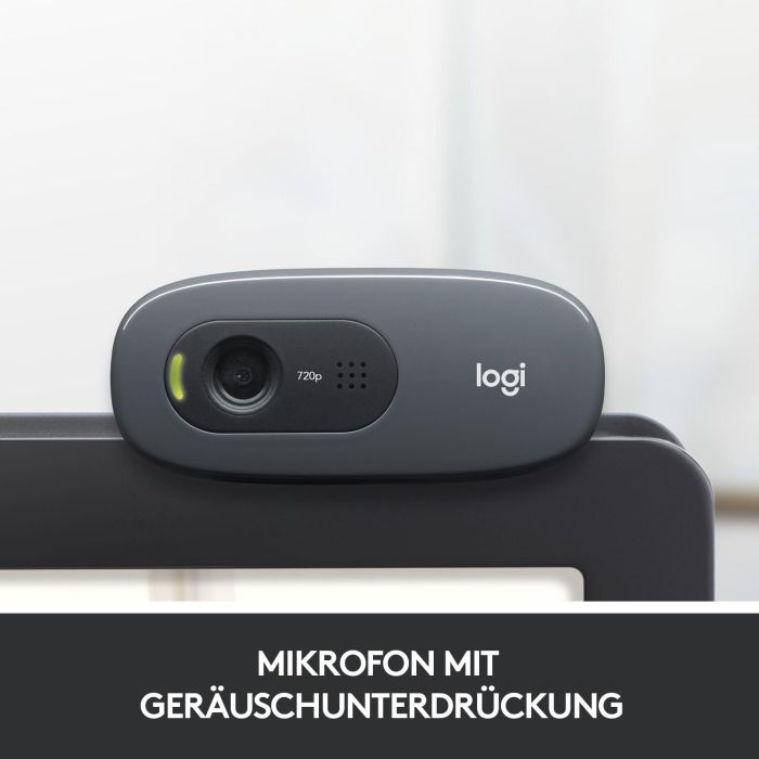 Logitech C270 Webcam HD 720p para Videollamadas y Grabación, Micrófono Reducción Ruido, Ajuste Luz Auto, Clip Universal 12
