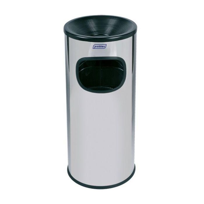 PROBBAX - AT-2030-MSSTL - Papelera de interior con cenicero 30 L - 25 cm Ø x 65 cm de alto - Acero brillante