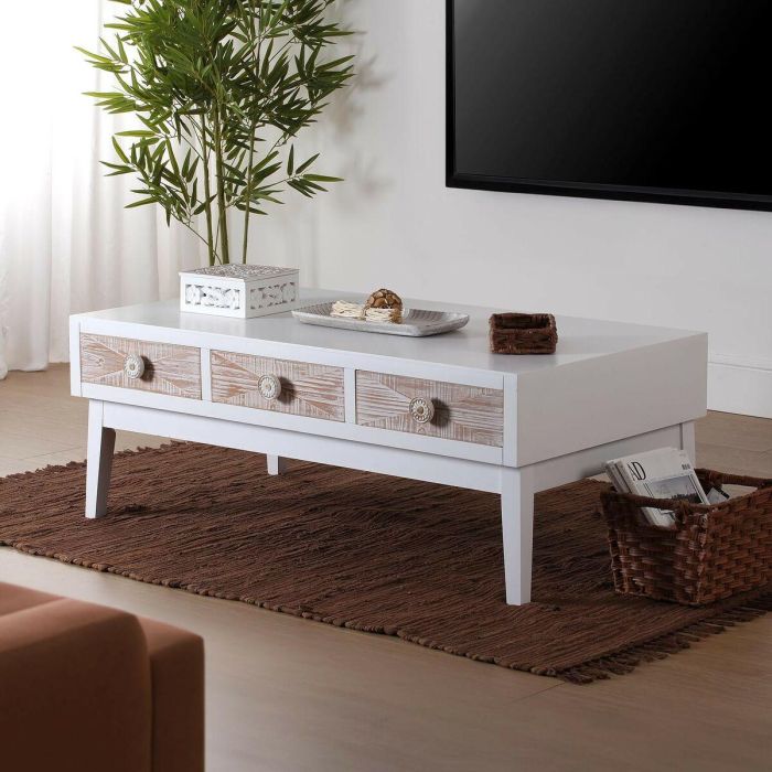 Versa Mesa Centro con 3 Cajones Sira, 110x60x41 cm, Madera MDF y Pino 4 Versa Mesa Centro con 3 Cajones Sira, 110x60x41 cm, Madera MDF y Pino 4