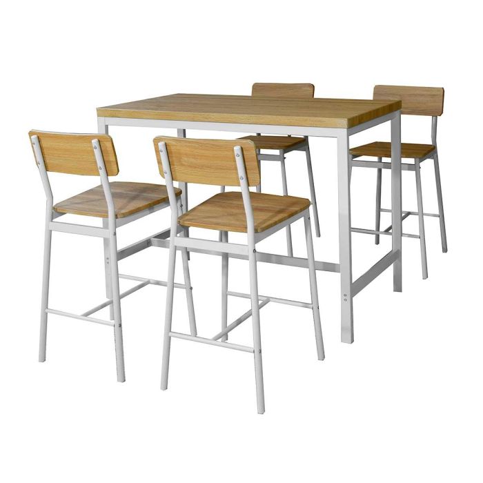 Giftdecor Set Mesa y 4 Taburetes Patas Blancas, Madera y Negro, para Comedor, 70x76x70 cm