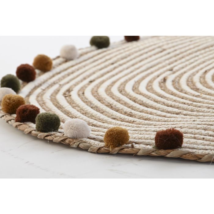 DKD Home Decor Alfombra Infantil Colección Leon Pompon, Algodón y Seagrass, Natural Multicolor, 90x90 cm (2 Unidades) 2 DKD Home Decor Alfombra Infantil Colección Leon Pompon, Algodón y Seagrass, Natural Multicolor, 90x90 cm (2 Unidades) 2