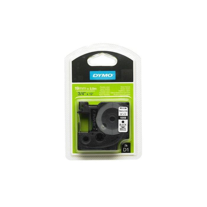 Dymo 16958 Cinta de Transferencia Térmica D1 para Rotuladoras LabelManager. Etiquetas Estándar Nylon Flexible Autoadhesivas Negro sobre Blanco 19mmx3.5M.