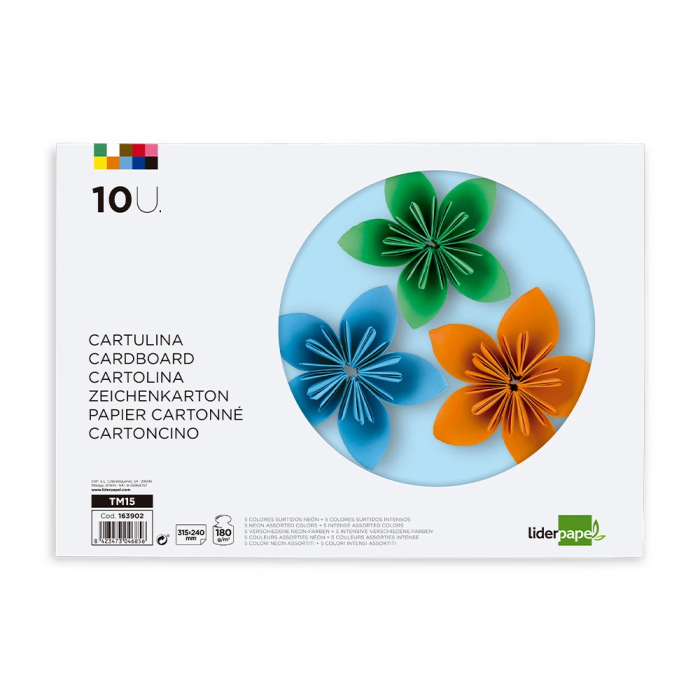 Liderpapel Bloc trabajos manuales cartulina 180 g/m² 240x315mm 10 hojas colores neon e intensos 1