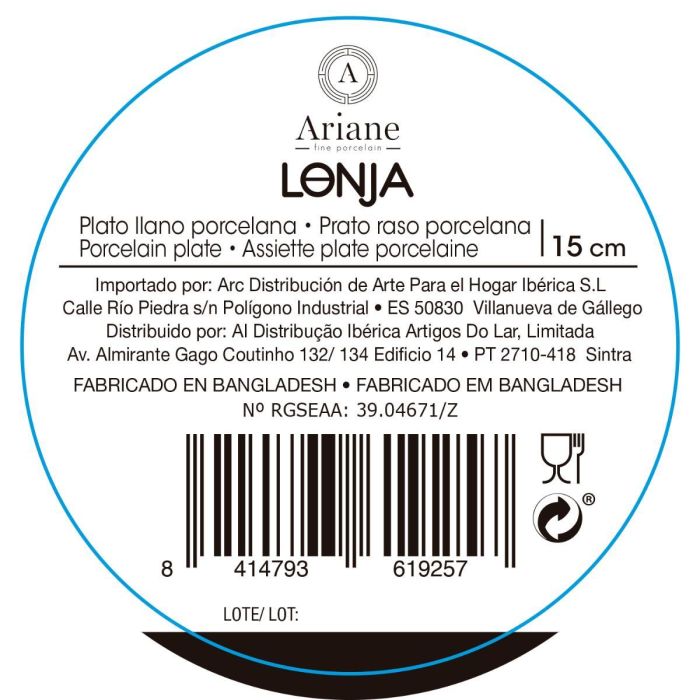 Plato Llano Porcelana Decor Ariane 15 cm (24 Unidades)