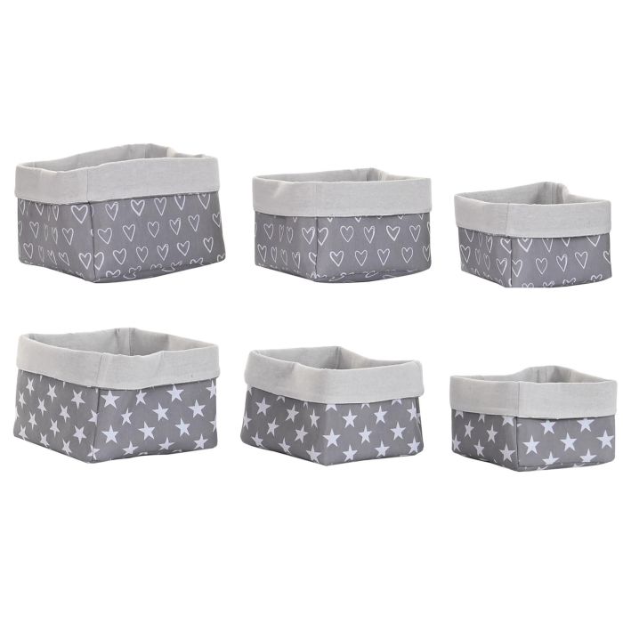 DKD Home Decor Pack 2 Sets de 3 Cestas de Almacenamiento y Decoración para Hogar Algodón y EVA Gris Blanco 23x23x16 cm