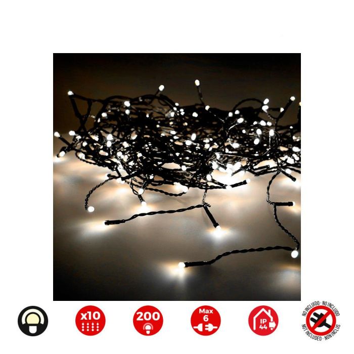 Edm Cortina LED Easy-Connect 2m, Blanco Cálido, 200 LEDs, 3.2W, IP44, Hasta 6 Interconexiones 0 Edm Cortina LED Easy-Connect 2m, Blanco Cálido, 200 LEDs, 3.2W, IP44, Hasta 6 Interconexiones 0