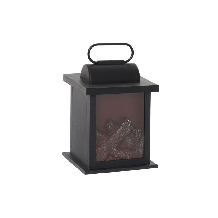 DKD Home Decor Chimenea de Navidad Alpina Negra de PP con LED 12x18x12 cm a Pilas AA