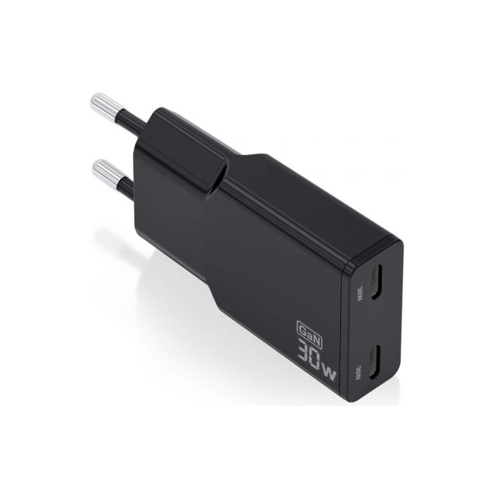 Cargador Gan de Pared Aisens ASCH-30W2P049-BK/ 2xUSB Tipo-C/ 30W/ Negro