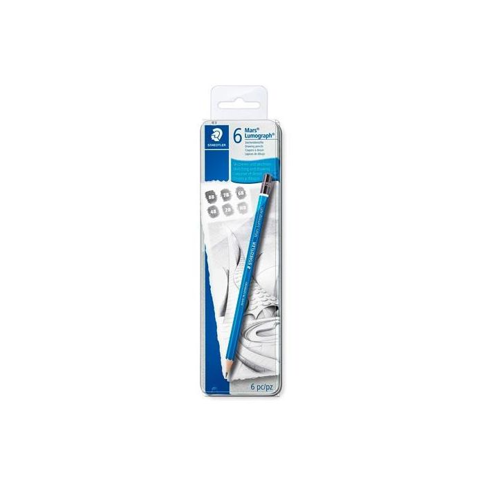 Staedtler Lápices De Grafito Mars Lumograph Hb-2B-4B-6B-7B-8B Caja Metálica 6 Ud