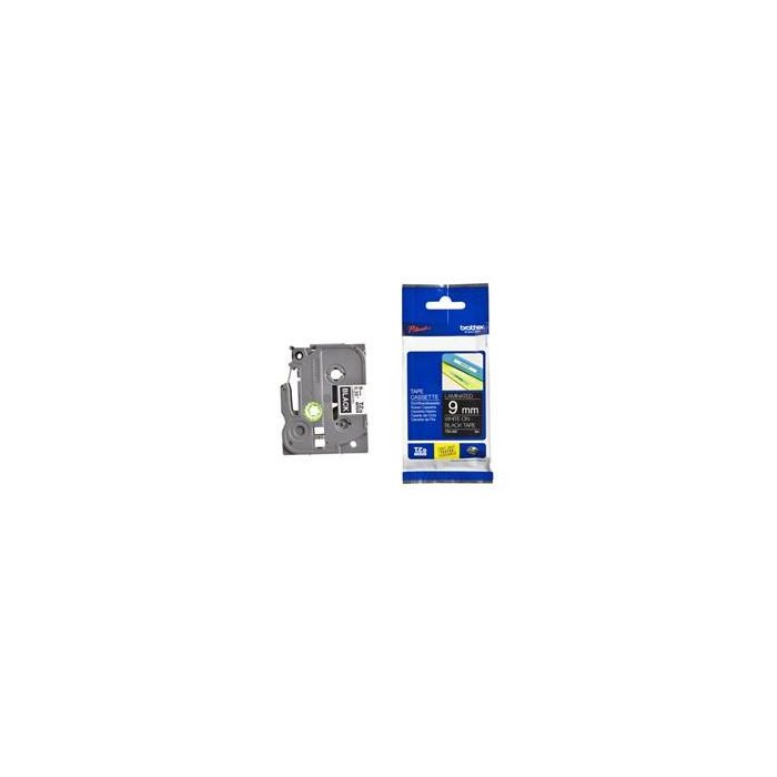 Brother TZ Cinta Laminada Adhesiva 9mm x 8m Blanco sobre Negro para Rotuladora P-Touch. Ultra Resistente a Agua, Químicos y Temperaturas