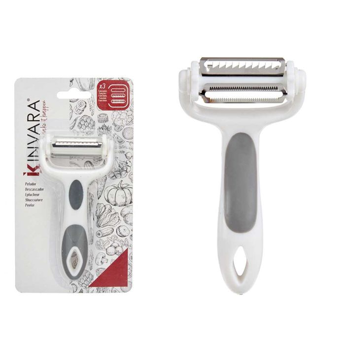Pelador de Cocina 3 en 1 Kinvara - 12x3x22 cm, Blanco/Gris, Acero Inoxidable (36 Unidades) Pelador de Cocina 3 en 1 Kinvara - 12x3x22 cm, Blanco/Gris, Acero Inoxidable (36 Unidades)