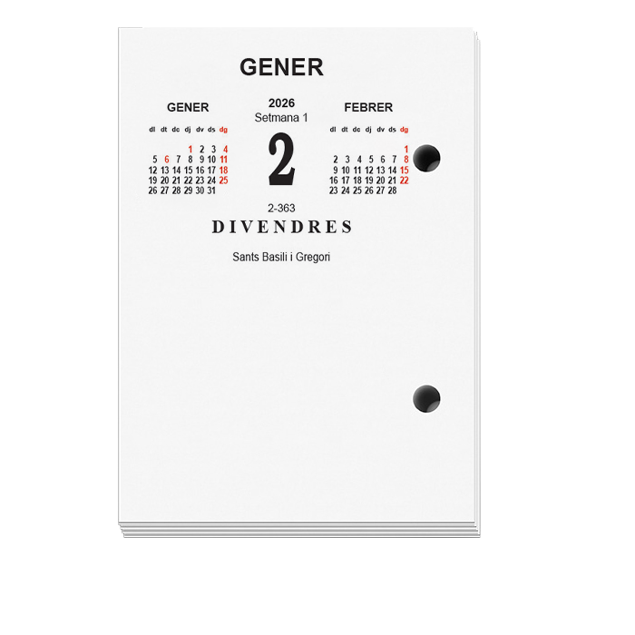 Ingraf 356434 Bloc Calendario de Sobremesa Buffet 2026, Día/Página, Catalán, 8,2x11,6 cm, Papel 70g