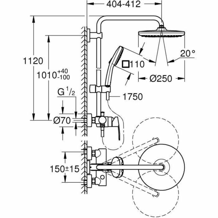 Grohe 26985001 Columna de ducha con mezclador monomando Vitalio Comfort 250, Ahorro de agua, Cromo 3