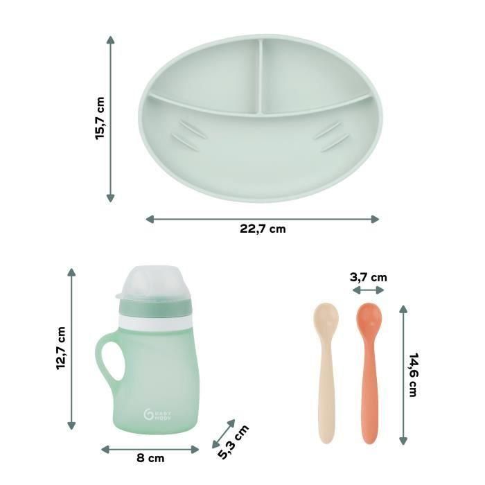 Caja de comida GROW'ISY de Babymoov, 24-36 meses, Contiene 1 botella de agua, 2 cucharas y 1 plato compartimentado 5