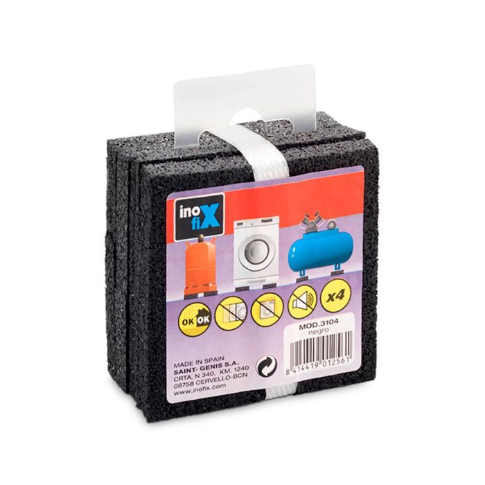 Inofix 3104-3-000 Almohadilla Antivibración de Caucho Negro Blister 4 Unidades 10x75x75mm para Electrodomésticos y Compresores 1