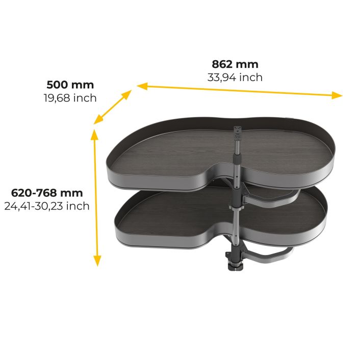 Emuca Sistema de rincón extraíble Lake Harmony para mueble de cocina, Izquierda, Altura regulable, Acero y Madera, Gris antracita 8