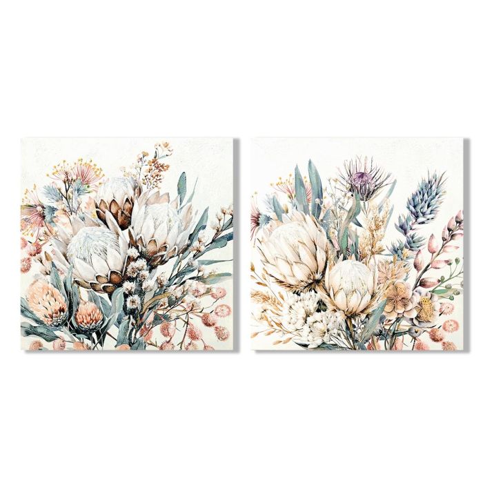 DKD Home Decor Cuadro Shabby Multicolor con Flores 2 Unidades en Lienzo y MDF 80 x 80 cm