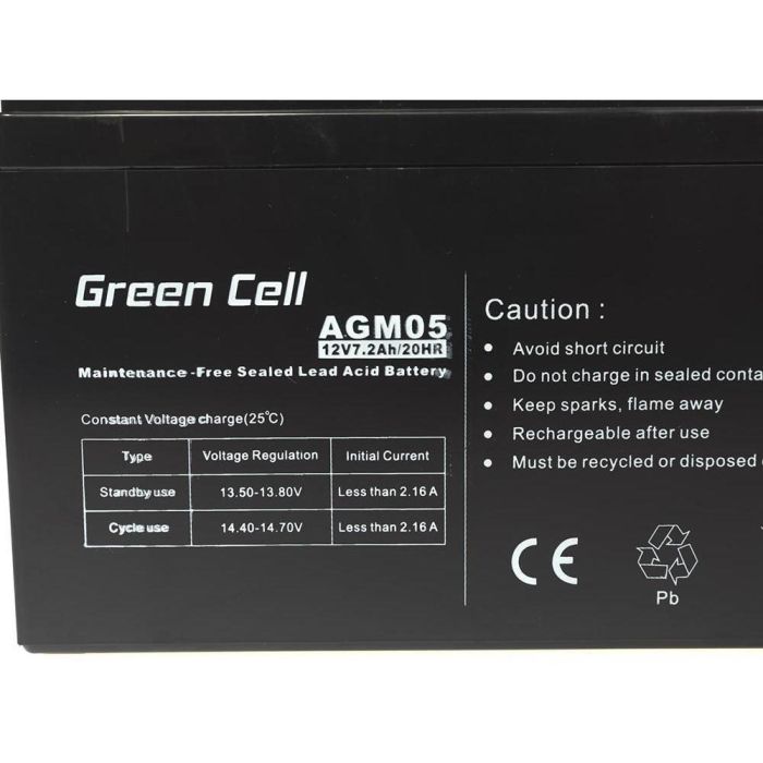 Green Cell Batería AGM05 12V/7.2Ah AGM Sealed Lead Acid para UPS, Juguetes Eléctricos, Alarmas y Dispositivos Portátiles 1