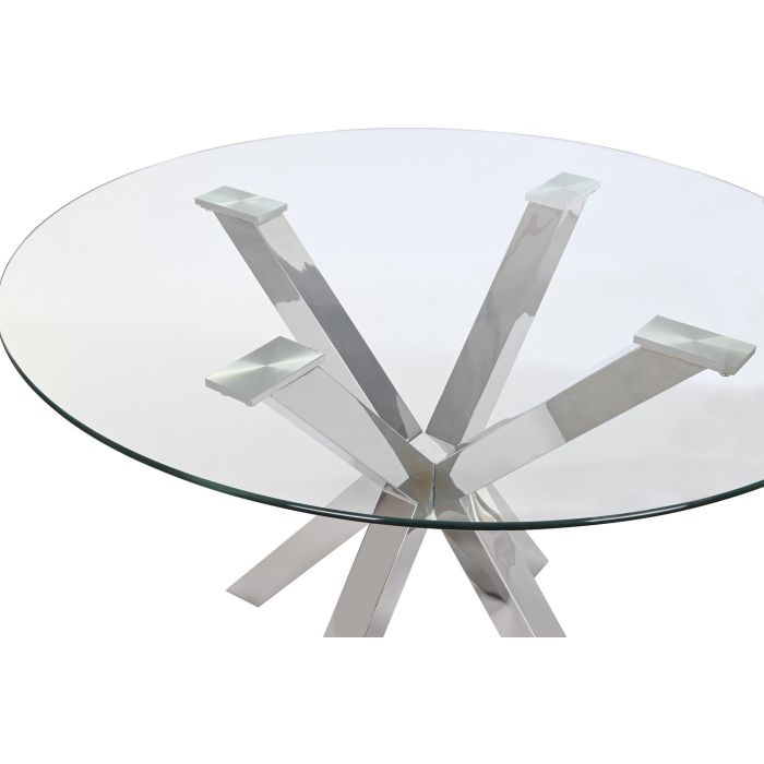 Mesa de Comedor DKD Home Decor 110 x 110 x 76 cm Cristal Plateado Acero 1