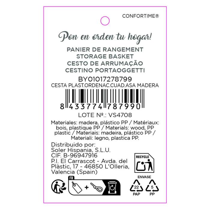 Inde Cesta Organizadora Cuadrada con Asa de Madera Confortime 25,4 x 26,3 x 18 cm 10