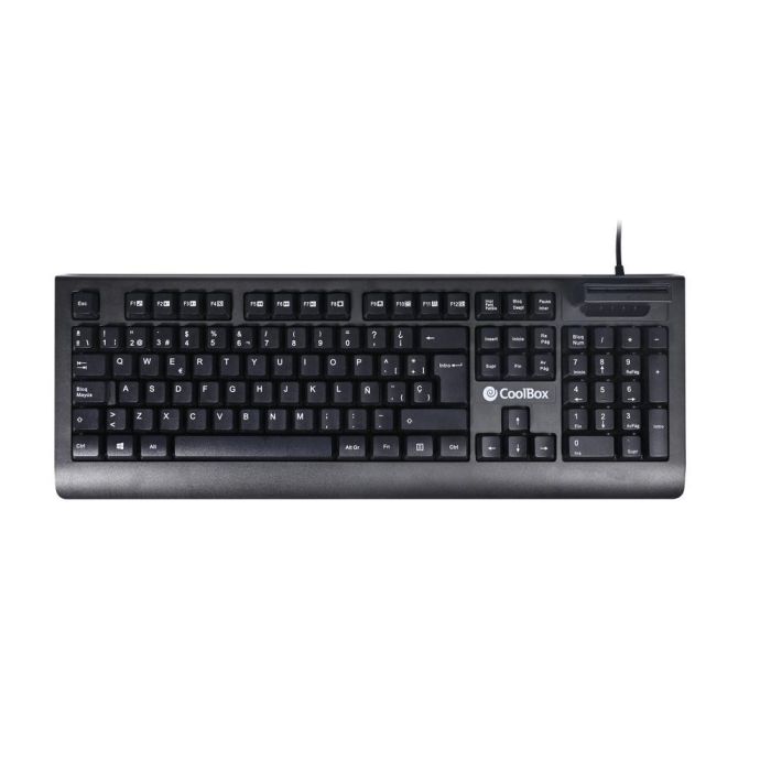 Coolbox COO-TEC04DNI - Teclado con Lector de DNIe 4.0 y Tarjetas, 105 Teclas Distribución Español ISO, Membrana Silenciosa, USB, Compatible con Windows 10/11