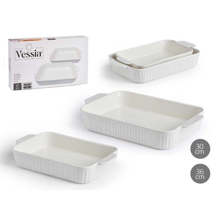 Set Bandejas Rectangulares Vessia 36x22x6 cm, Porcelana Blanca, Apto Lavavajillas (6 Unidades)