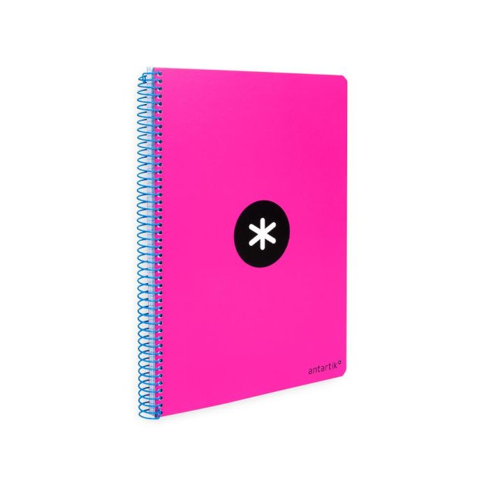 Cuaderno Espiral A4 Antartik Tapa Dura 80H 90 gr Cuadro 4 mm Con Margen Color Rosa Fluor 1