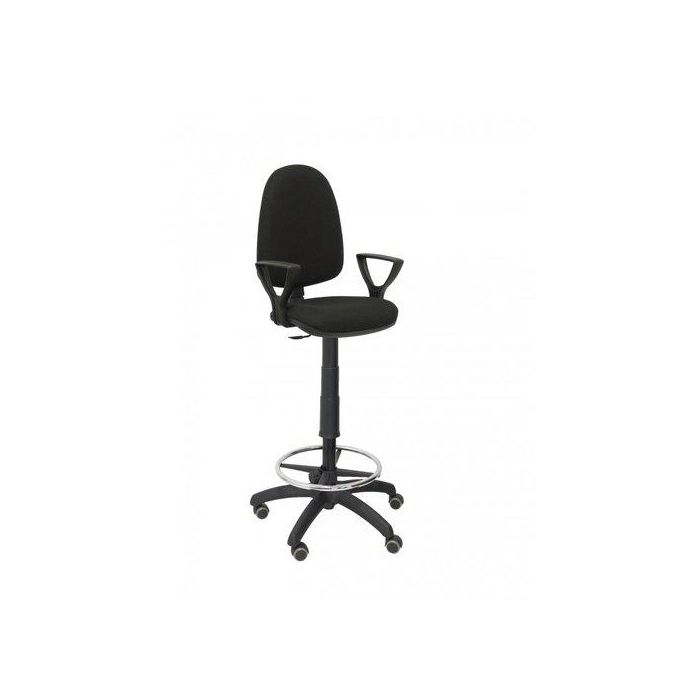 Taburete Piqueras Y Crespo Ayna Brazos Fijos Ergonomico Mecanismo De Contacto Permanente Regulable En Altura Y Aro Reposapies Ruedas De Parquet Asiento Y Respaldo Tapizados Bali Negro