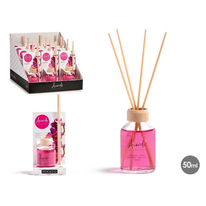 Mikado 50 ml con varilla orquídea Acorde, vidrio, madera, rosa, 7x17x5 cm (12 Unidades) Mikado 50 ml con varilla orquídea Acorde, vidrio, madera, rosa, 7x17x5 cm (12 Unidades)