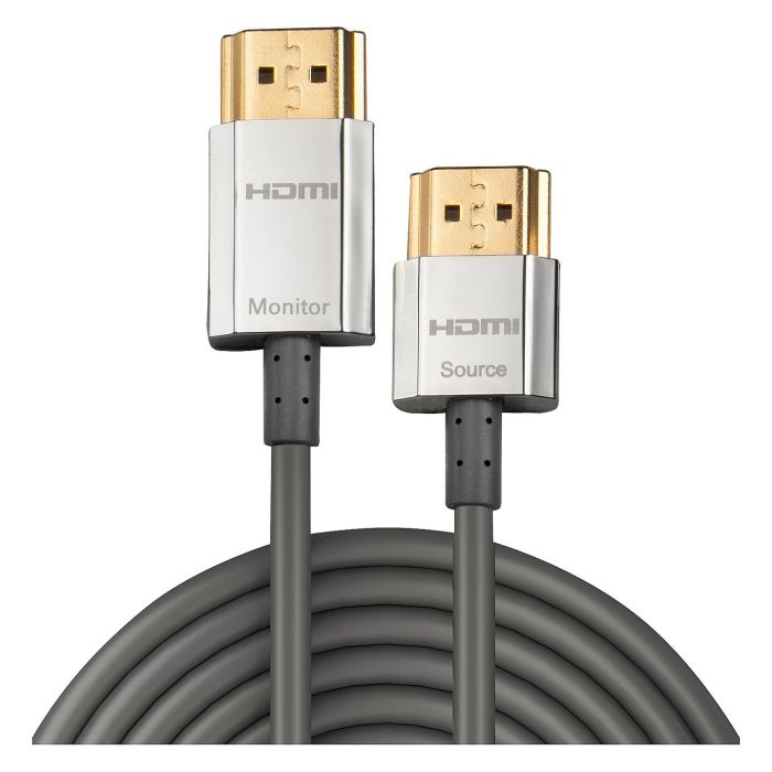 LINDY 41676 Cable HDMI High Speed Cromo Slim con Ethernet 4.5m, 4K 60Hz, 3D, Negro/Oro/Plata