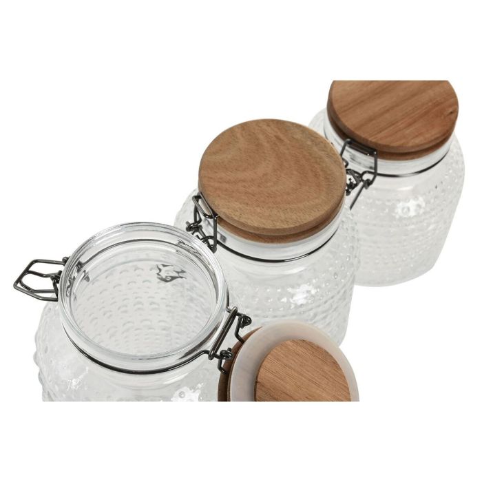 DKD Home Decor Botes de Almacenamiento de Cristal y Acacia Transparente/Natural 1.2L/950ml Set de 3 Aptos Lavavajillas 12x20.5x12cm 2